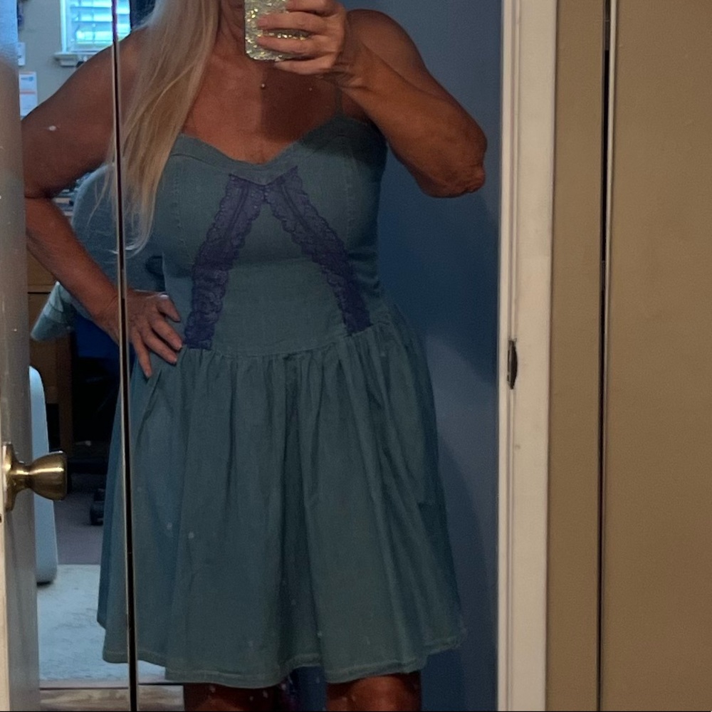 Blue Flared Spaghetti Strap Dress by Dream Out Loud Sz L